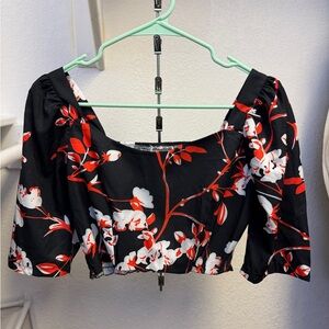 Floral Black and Red Women's Top